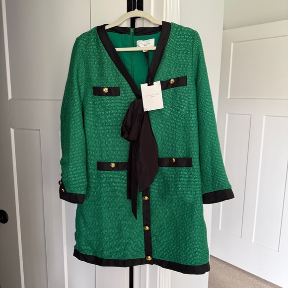 NWT Pomander Place coco tweed Green Black Buttoned Dress Tie Long sleeve - Picture 2 of 6